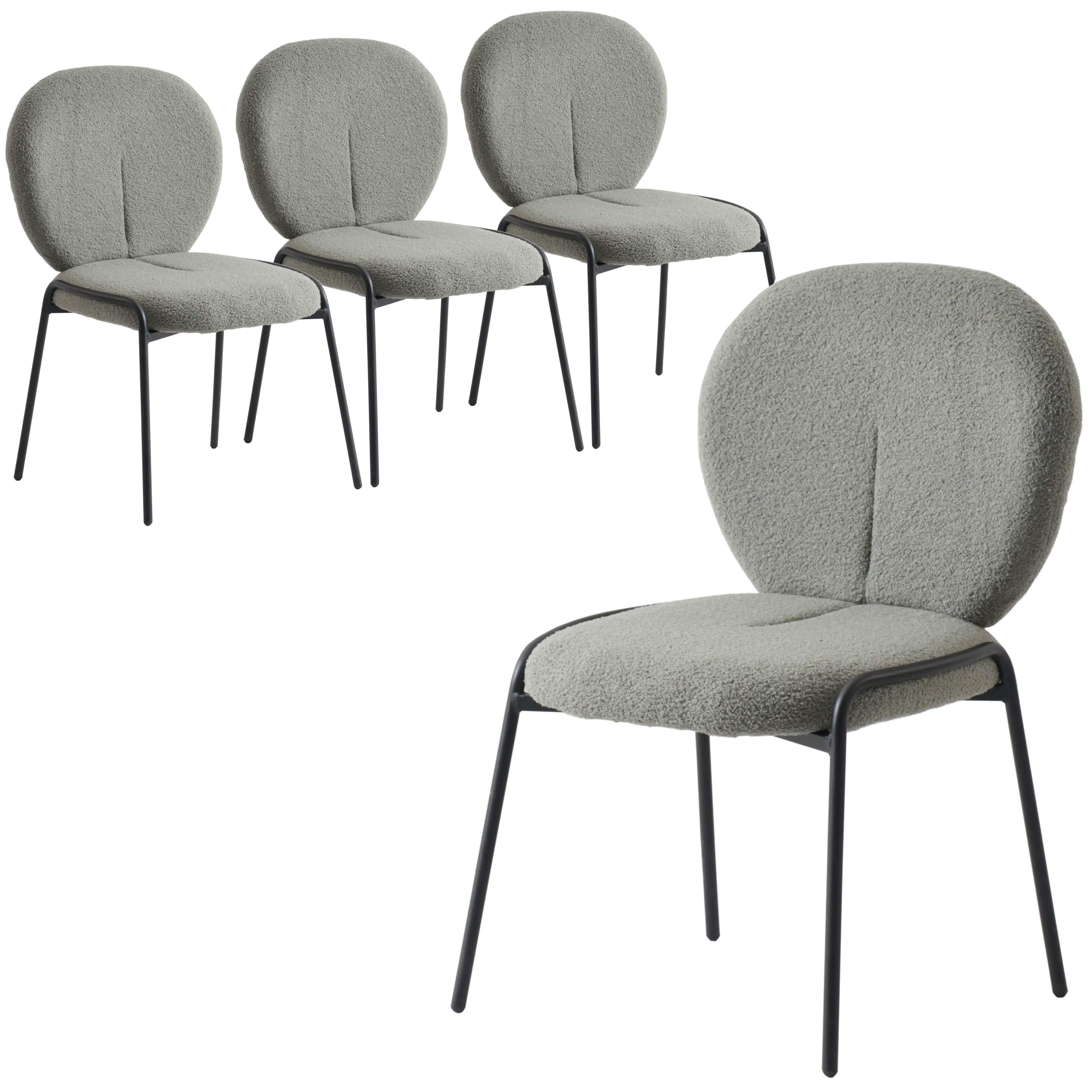 Celestial Modern Boucle Dining Side Chair with Black Powder Coated Iron Frame Set of 4 - Elax Furniture